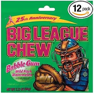 Big League Chew, Wild Pitch Watermelon Bubble Gum, 2.12-Ounce Pouches (Pack of 12) by Big League Chew