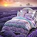 LOVO Fragrance of Provence Beautiful 100% Cotton 4-Piece Bedding Set 1x Duvet Cover, 1x Flat Sheet and 2X Pillow Covers Purple Queen
