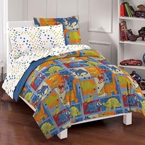 Dream Factory Dinosaur Blocks Ultra Soft Microfiber Boys Comforter Set, Blue, Twin