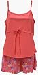 RocketWear Women's Flower Power Print Coral Cotton Knit Cami and Shorts Shorty Pajamas Set