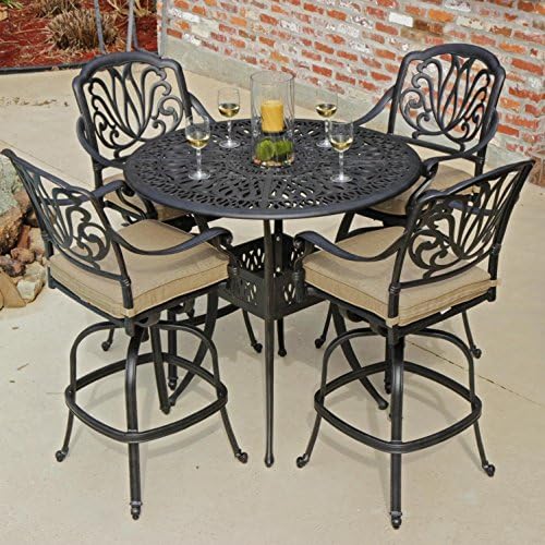 Rosedown 5 Piece Cast Aluminum Patio Bar Set By Lakeview Outdoor Designs - Linen Sesame