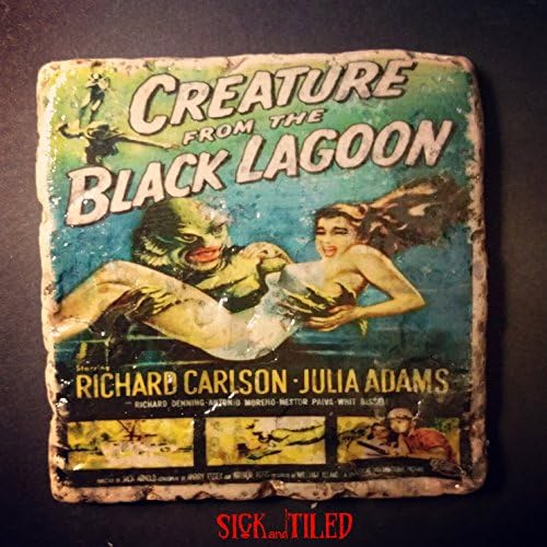 The Creature From The Black Lagoon Vintage Horror Movie Tumbled Stone Drink Coaster Set Of 2