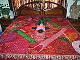Red Pink Handmade Sari Patchwork Bedspreads Bedcover Tapestry Throw 80x80 India