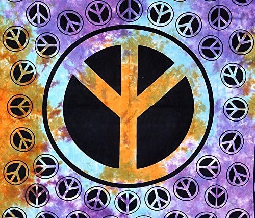 Peace Sign Multicolour Tapestry, Indian Hippie Wall Hanging , Bohemian Bedspread, Cotton Dorm Decor Beach blanket -