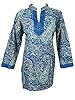 Womans Indian Tunic Designer Printed Blue Kurti Tops Blouses M Sz