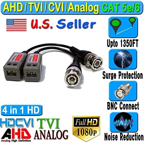 HD Balun 6 Pair 12pcs CCTV BNC Video CAT5e 6 Surge Protect 1080P 720P 960H for AHD CVI TVI Analog CCTV Cameras
