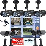 VideoSecu 4 Color Infrared IR Day Night Audio Video Security Cameras USB Internet Remote Control DVR CCTV Security System Home Security Surveillance Night Vision System with 4 Free Dummy Fake IR Bullet Camera and Surveillance DeCal DVU102K4DIRB W48