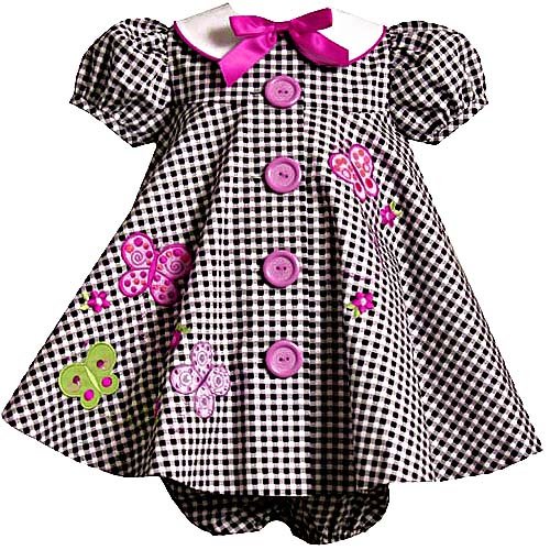 Bonnie Jean Infant Girl Black Checkered Butterfly Sequin Dress 12M-24M