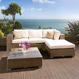 Luxury Rattan Sofa Set Brown/Cream Sofa, coffee table, footstool cover