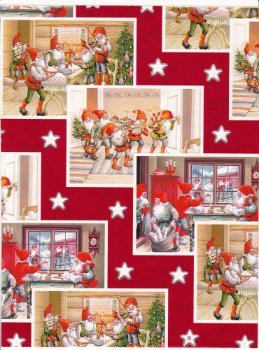 Christmas Wrapping Paper - Santa Tomtar Scenes