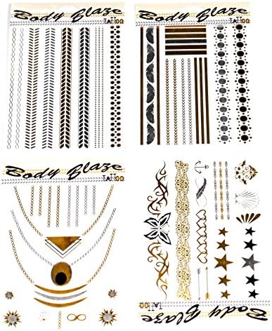FLASH Temporary Gold Silver Jewelry TATTOO Beauty Accesorize Pack of 4 #1346