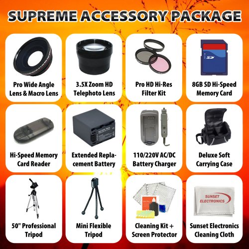 Supreme Accessory Package For The Canon VIXIA HF S20 VIXIA HF S200 HF S21 HF S100 Package Includes Extended Life Replacement BP-819 Battery, Rapid 110/220V Home & Car Charger, 8GB Hi Speed Error Free Memory, Professional Wide Angle lens With Macro Lens, Professional 3.5x Telephoto Lens, 3 Piece Multi Coated Filter Kit, Portable Video Light, Professional Tripod, Deluxe Carrying Case and More Supreme Accessory Package For The Canon VIXIA HF S20 VIXIA HF S200 HF S21 HF S100 Package Includes Extended Life Replacement BP-819 Battery, Rapid 110/220V Home & Car Charger, 8GB Hi Speed Error Free Memory, Professional Wide Angle lens With Macro Lens, Professional 3.5x Telephoto Lens, 3 Piece Multi Coated Filter Kit, Portable Video Light, Professional Tripod, Deluxe Carrying Case and More