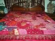 ZARDOZI EMBROIDERED BEADS SARI TAPESTRY BEDSPREAD COVERLET THROW WALL HANGING