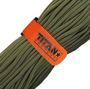 TITAN SurvivorCord / Parachute Cord, 100 Feet, Olive-Drab | Military 550 Paracord + Fishing Line + Waxed Jute + Brass Wire. Exclusive Patent-Pending Design. Includes FREE Paracord Project eBooks.