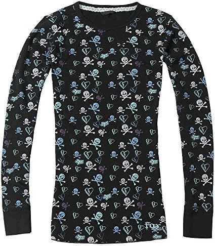 Envo Women's Individualistic Skull And Heart Pattern Long Sleeve T-Shirt (L, Black)