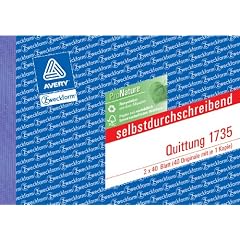 Avery Zweckform 1735 Quittung Mehrwertsteuer separat ausgewiesen, 1. und 2. Blatt bedruckt, SD, DIN A6 quer, 2x40 Blatt