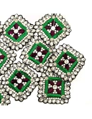 Home: Velvet Fabric Royal Appliques Beaded Square Shape Sewing Dress Patches 5 Pcs - ibaexports