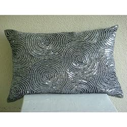 Silver Touch - Decorative Pillow Covers - Rectangle Silk Pillow Cover with Sequins