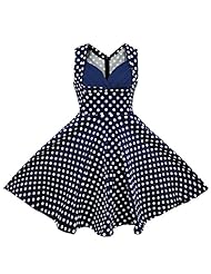 Knee Length Polka Dot Print Vintage Ruched Party Dress 