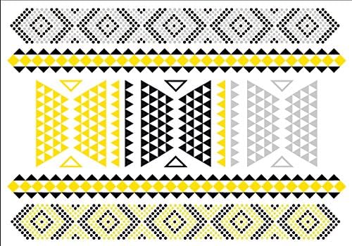 Gold, Silver & Black Temporary Metallic Tattoos, Like Flash Tats - 1 Sheet