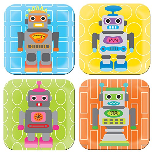 French Bull Robot 8 Inch Kids Plate, Set of 4