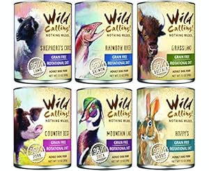 Variety Wild Calling Adult Dog Food, 13oz x 12 cans, 2 Lamb, 2 Buffalo, 2 Salmon, 2 Duck, 2 Pork, 2 Rabbit