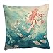 Monkeysell Retro Mermaid Square Linen Pillow Painting Fish Gifts Style Sofa Home Decoration esign Throw Pillow Case Cushion Covers Square 18 Inch (S053A4)