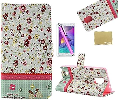 Note 4 Case,Galaxy Note 4 Case, Welity Flip Flower Leather Wallet Type Magnet Design Flip Case Cover Credit Card Holder Pouch Case for Samsung Galaxy Note 4 and one gift