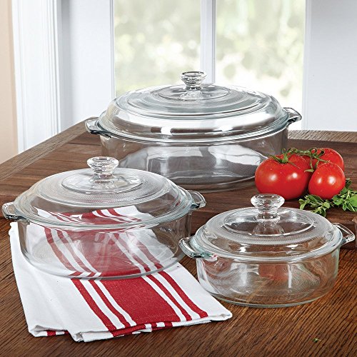 Lowest! Libbey Round Covered Glass Casserole Set 6 piece copitinoin se