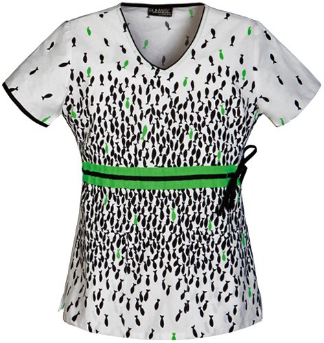 Runway by Cherokee Women's V-Neck Fish Print Scrub Top