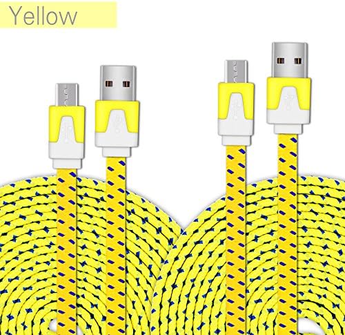 Foolly 2-Pack 10ft USB 2.0 Cable Flat Braided Fast Charge &amp; Data Sync for Android Phones (Yellow)