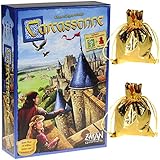 Carcassonne Game (New Edition)_ for 2 to 5 Players _ Includes River Expansion & The Abbot Expansion _ Bonus 2 Gold Drawstring Storage Bags