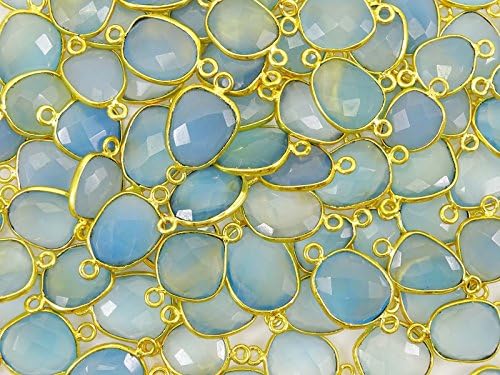 24mm X 20mm Double Bail Connector Chalcedony Stone Oval Shape Jewelry Charm 1 PC