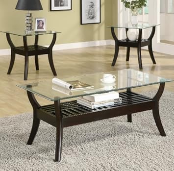 3 Piece Coffee and End Table Occasional Table Set w/ Glass Tops,Coaster Furniture,CST701530_LP060412T