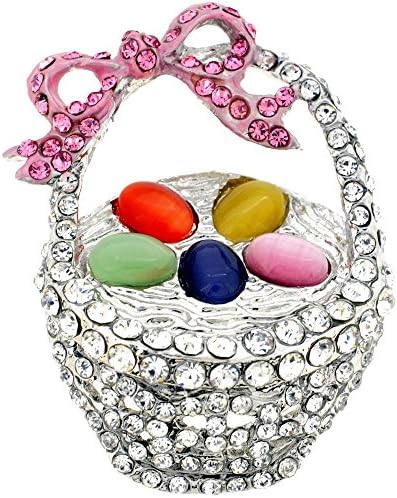 Multicolor Easter Basket Crystal Brooch Pin