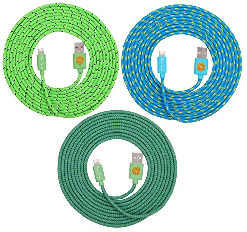 3PK 3M Lightning Cable Charger Cord Nylon Braided for iPhone 6S, 6S Plus, 6, 6 Plus, iPad Pro -GrnTealBlu
