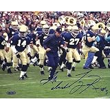 Steiner Sports NCAA Tony Rice Lou Holtz Running With Team Horizontal with Go Irish Inscription Autographed 8-by-10-Inch Photograph