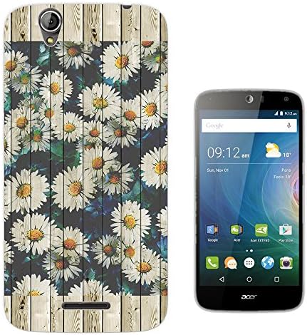 438 - Wood Effect Cool Daisy Floral Design Acer Liquid Z630 Z630S Fashion Trend CASE Gel Rubber Silicone All Edges Protection Case Cover