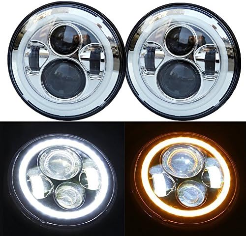 7 Inch Round LED Projector Headlights With White DRL Amber Turn Signal Halo for Wrangler JK LJ CJ Hummer Land Rover(Pair)