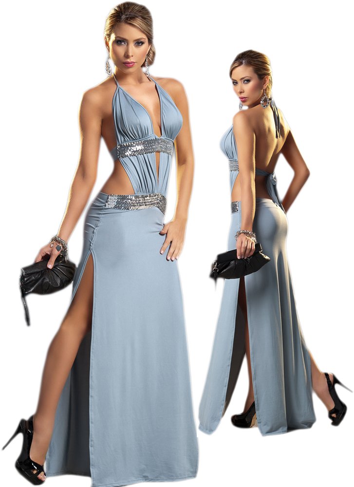 Sexy Grey Long Gown - Deep Plunge Neckline