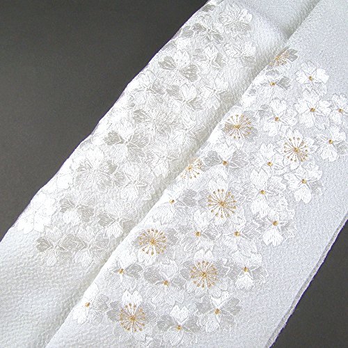 ちりめん六越刺繍半衿(半襟)桜 白・白 ちりめん六越刺繍半衿(半襟)桜 白・白