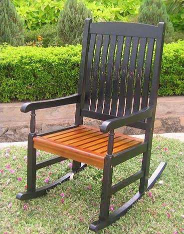 Traditional Porch Rocker (Black/Oak) (43.25H x 23.25W x 31.5D)
