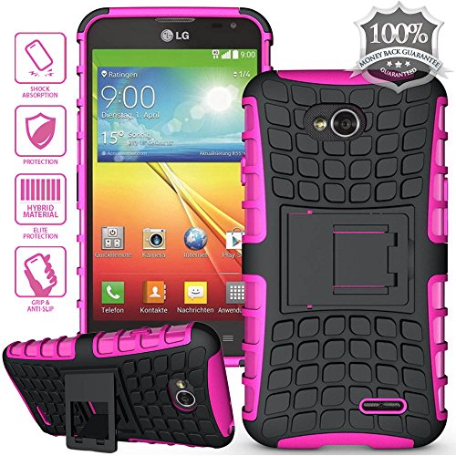 ElBolt TM 3 in 1 Bundle LG Optimus L70 (Metro PCS) / Optimus Exceed II (Verizon) / Dual D325 /Realm LS620 Armor Grenade Stand Hard Gel Case - Hot Pink (Free Ultra-Sensitive Stylus Pen and Premium Screen Protector by ElBolt TM)