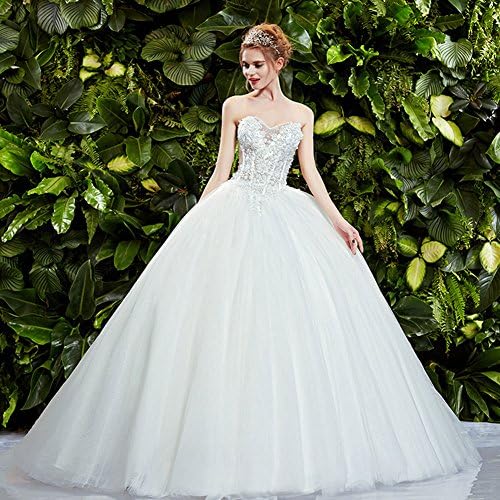 Yisha Women's Off Shoudler Sleeveless Sweetheart Neck Crystal White Wedding Dress
