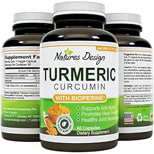 Turmeric Curcumin with Bioprene Black Pepper Extract With 95% Curcuminoids Vitamin B6 Manganese & Iron -Powerful Pain Relief Increased Energy & Bone Health Support For Women & Men By Natures Design