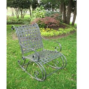 Iron Scroll Outdoor Patio or Porch Rocker Chair - Marble Grey