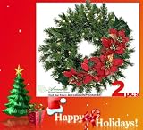 24 Lited Artificial Pine Wreath and Poinsettia Swag for Christmas Decoration