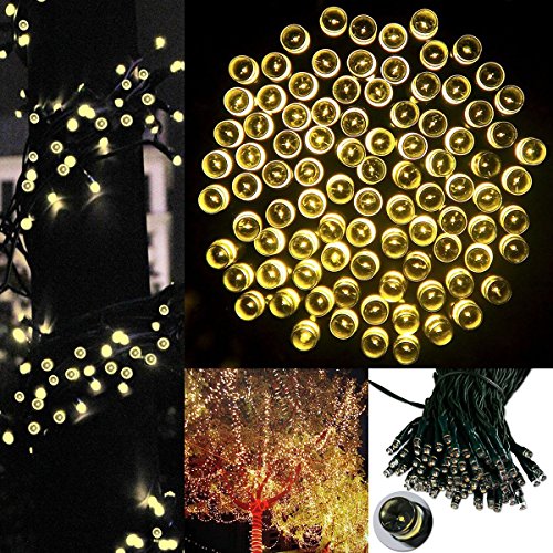 LED String Lights,Solar Christmas Lights 39ft 100 LED 8work Modes Ambiance lighting for Outdoor Patio Lawn Landscape Fairy Garden Home Wedding Holiday waterproof Warm White