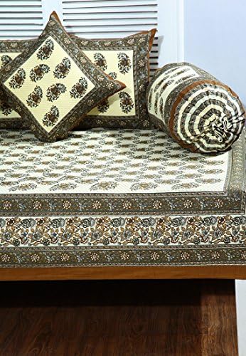 8 pcs Yellow colored hand block print diwan Set