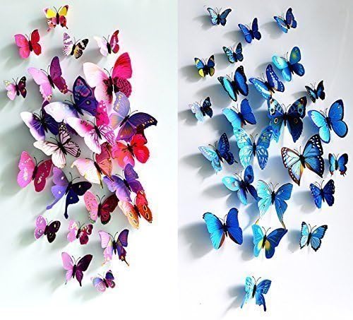 2X 3D Butterfly 12PCS for Blue and 12 PCS For Purple Stickers Making Stickers Wall Stickers Crafts Butterflies